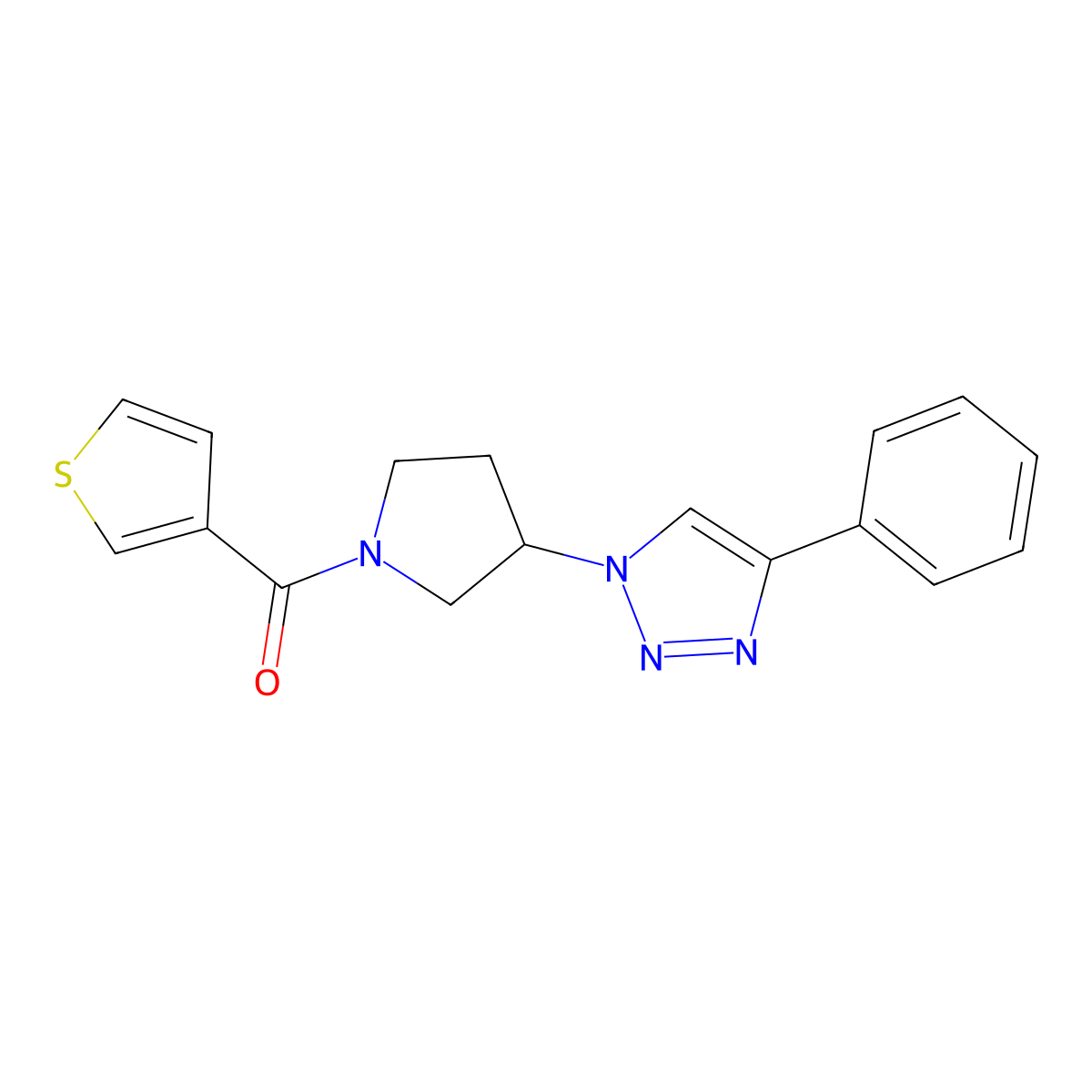 (3-(4-phenyl-1H-1,2,3-triazol-1-yl)pyrrolidin-1-yl)(thiophen-3-yl)methanone molecular structure, CAS 2034327-75-6