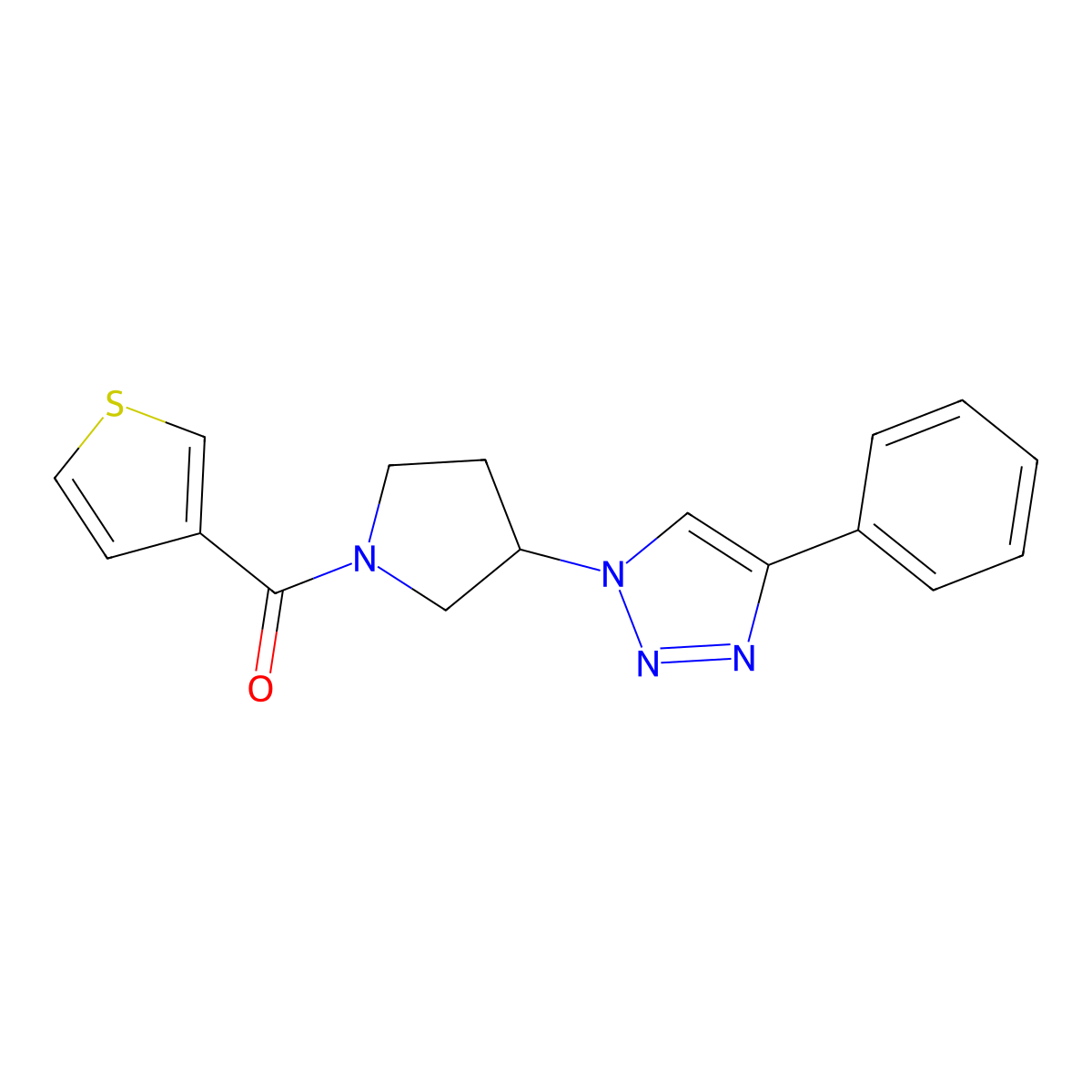 (3-(4-phenyl-1H-1,2,3-triazol-1-yl)pyrrolidin-1-yl)(thiophen-3-yl)methanone molecular structure, CAS 2034327-75-6