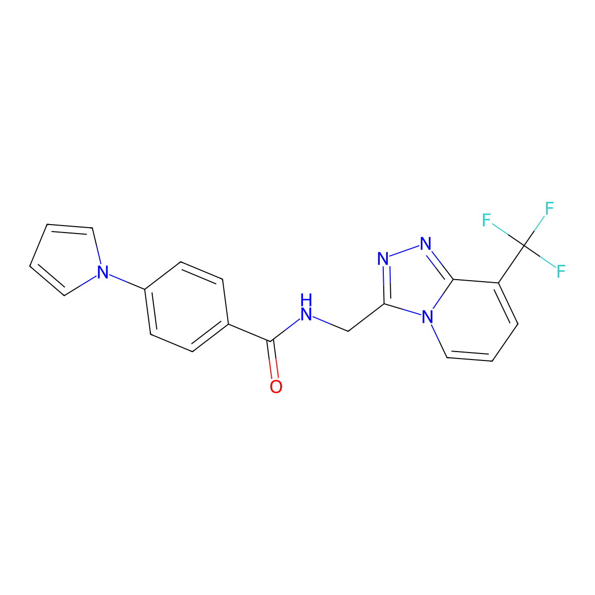 4-(1H-pyrrol-1-yl)-N-((8-(trifluoromethyl)-[1,2,4]triazolo[4,3-a]pyridin-3-yl)methyl)benzamide molecular structure, CAS 2034327-79-0
