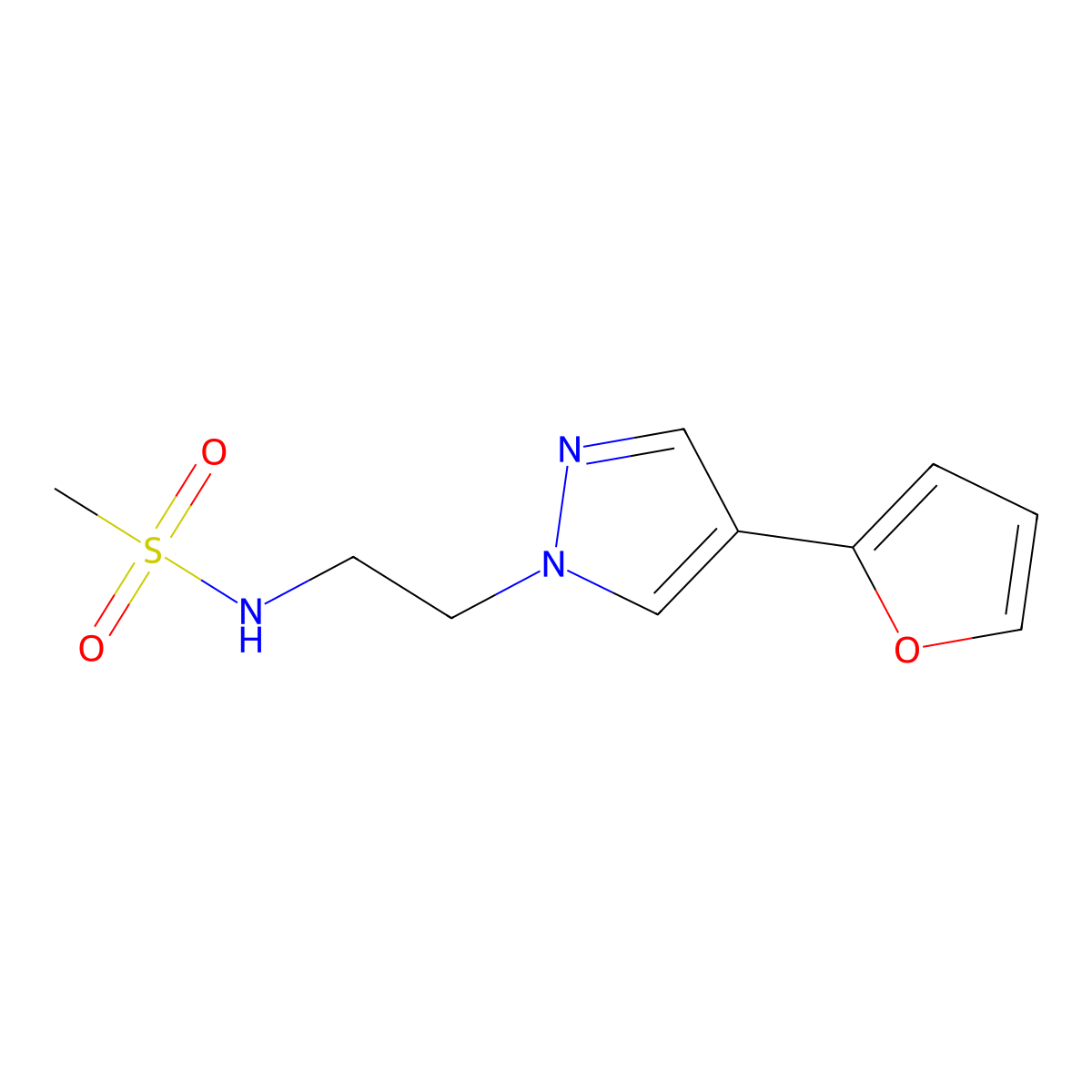N-{2-[4-(furan-2-yl)-1H-pyrazol-1-yl]ethyl}methanesulfonamide molecular structure, CAS 2034327-80-3