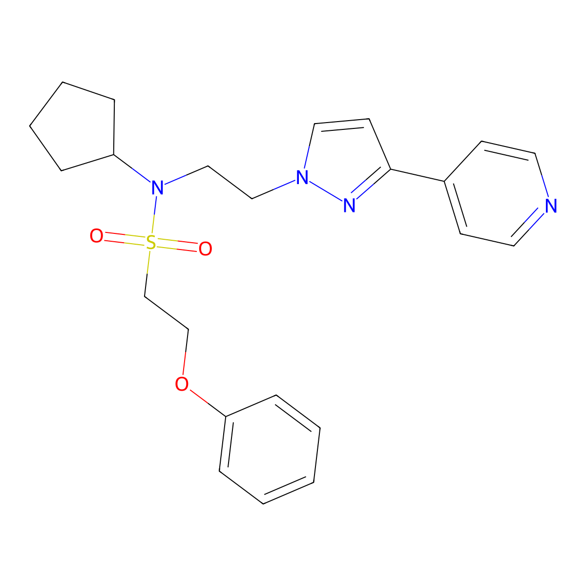 N-cyclopentyl-2-phenoxy-N-(2-(3-(pyridin-4-yl)-1H-pyrazol-1-yl)ethyl)ethanesulfonamide molecular structure, CAS 2034327-82-5