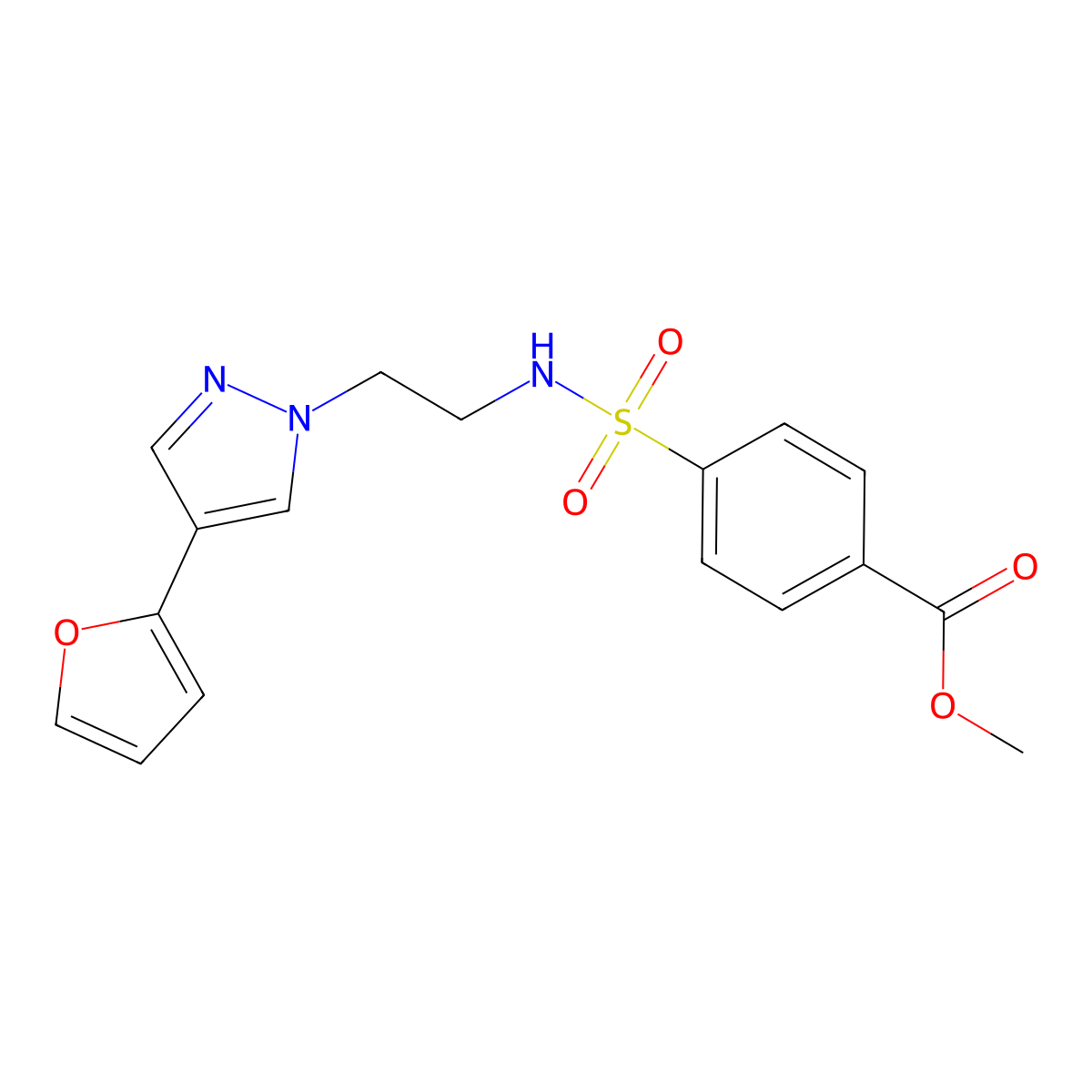 methyl 4-(N-(2-(4-(furan-2-yl)-1H-pyrazol-1-yl)ethyl)sulfamoyl)benzoate molecular structure, CAS 2034327-86-9
