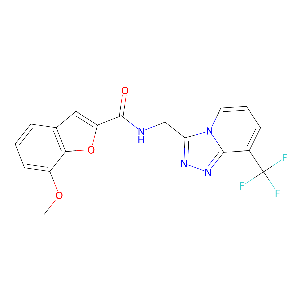 7-methoxy-N-((8-(trifluoromethyl)-[1,2,4]triazolo[4,3-a]pyridin-3-yl)methyl)benzofuran-2-carboxamide molecular structure, CAS 2034327-87-0
