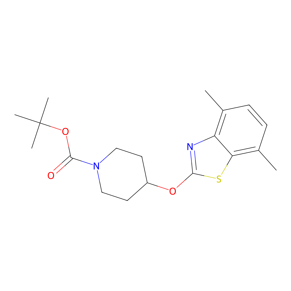 Tert-butyl 4-((4,7-dimethylbenzo[d]thiazol-2-yl)oxy)piperidine-1-carboxylate molecular structure, CAS 2034327-91-6