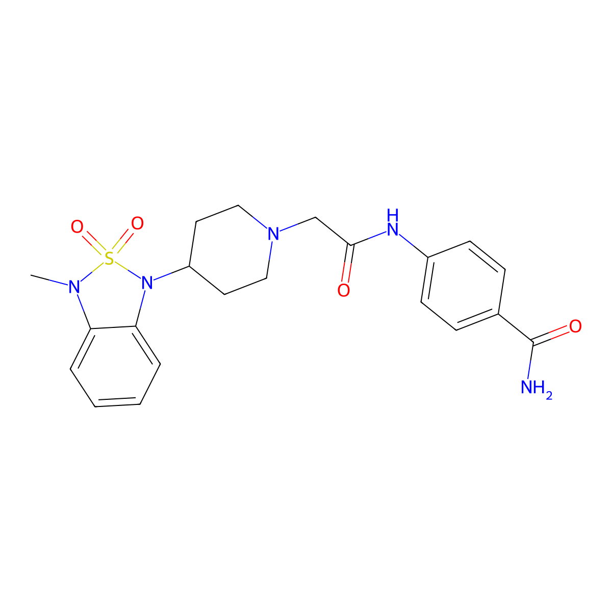 4-(2-(4-(3-methyl-2,2-dioxidobenzo[c][1,2,5]thiadiazol-1(3H)-yl)piperidin-1-yl)acetamido)benzamide molecular structure, CAS 2034327-98-3