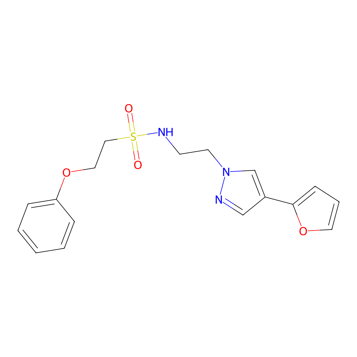 N-(2-(4-(furan-2-yl)-1H-pyrazol-1-yl)ethyl)-2-phenoxyethanesulfonamide molecular structure, CAS 2034327-99-4