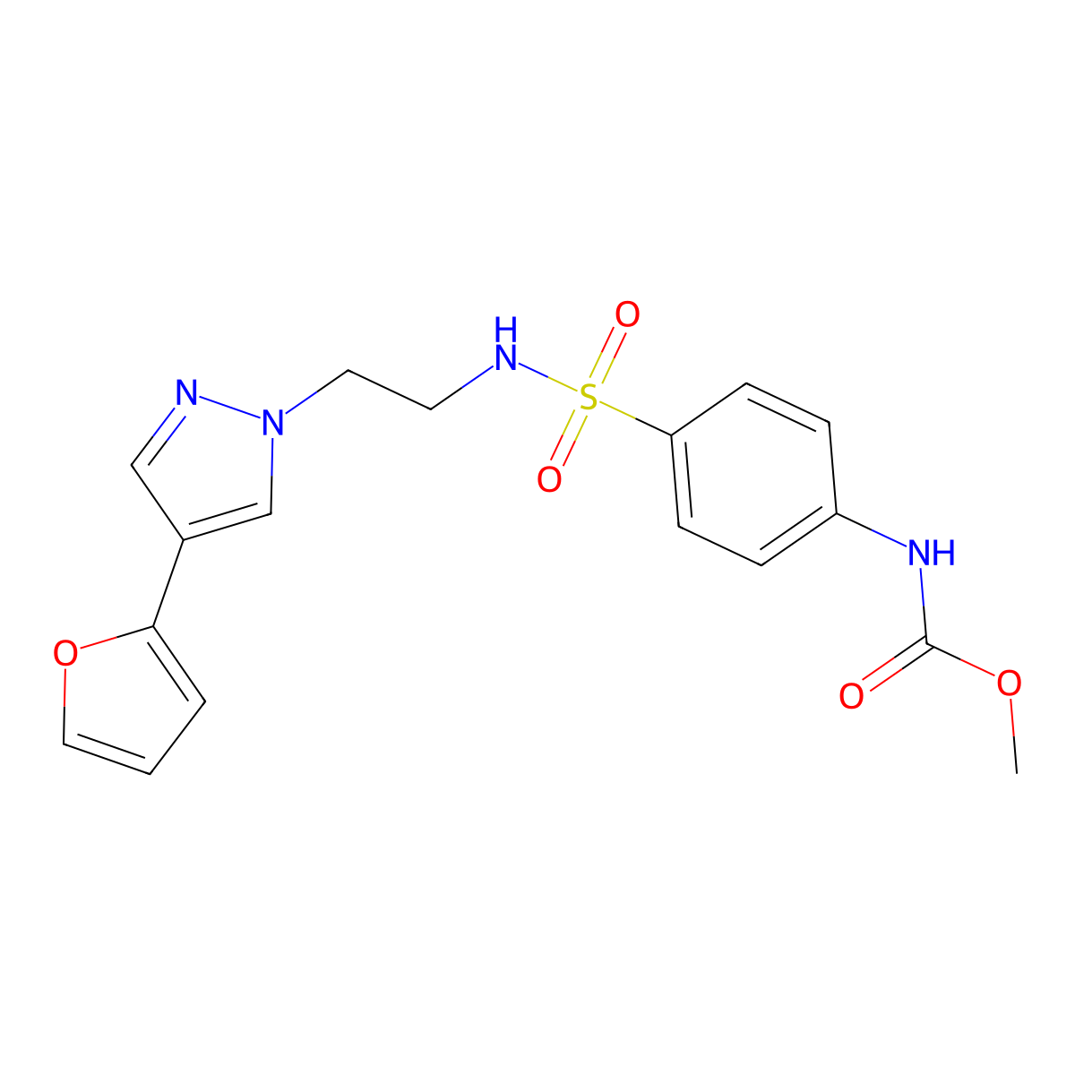 methyl (4-(N-(2-(4-(furan-2-yl)-1H-pyrazol-1-yl)ethyl)sulfamoyl)phenyl)carbamate molecular structure, CAS 2034328-05-5