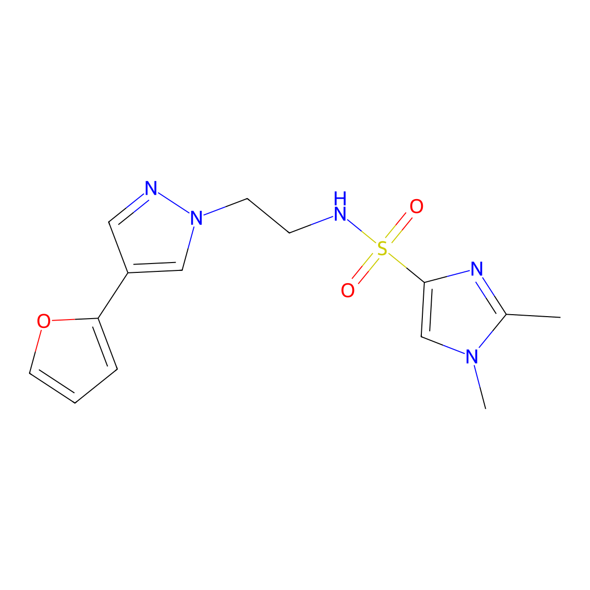 N-{2-[4-(furan-2-yl)-1H-pyrazol-1-yl]ethyl}-1,2-dimethyl-1H-imidazole-4-sulfonamide molecular structure, CAS 2034328-11-3