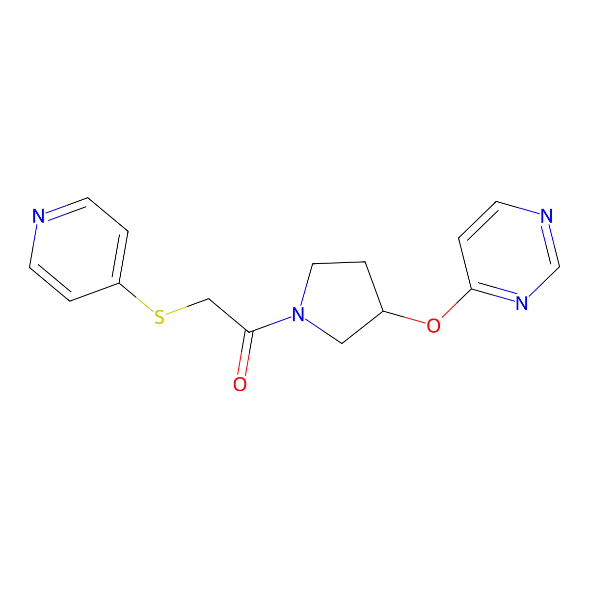 2-(Pyridin-4-ylthio)-1-(3-(pyrimidin-4-yloxy)pyrrolidin-1-yl)ethanone molecular structure, CAS 2034328-14-6