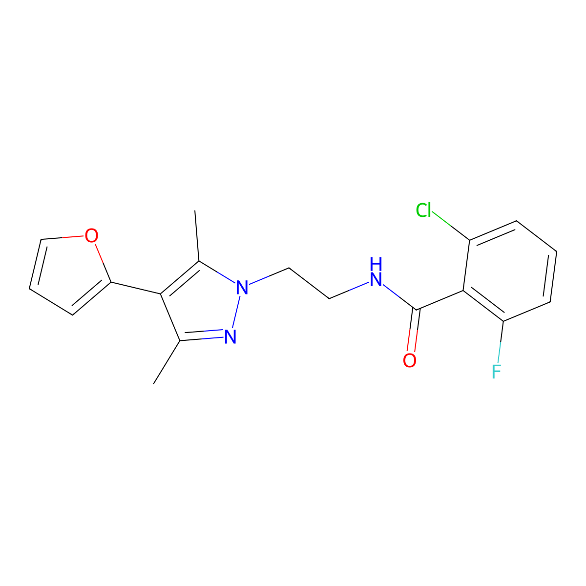 2-chloro-6-fluoro-N-{2-[4-(furan-2-yl)-3,5-dimethyl-1H-pyrazol-1-yl]ethyl}benzamide molecular structure, CAS 2034328-16-8