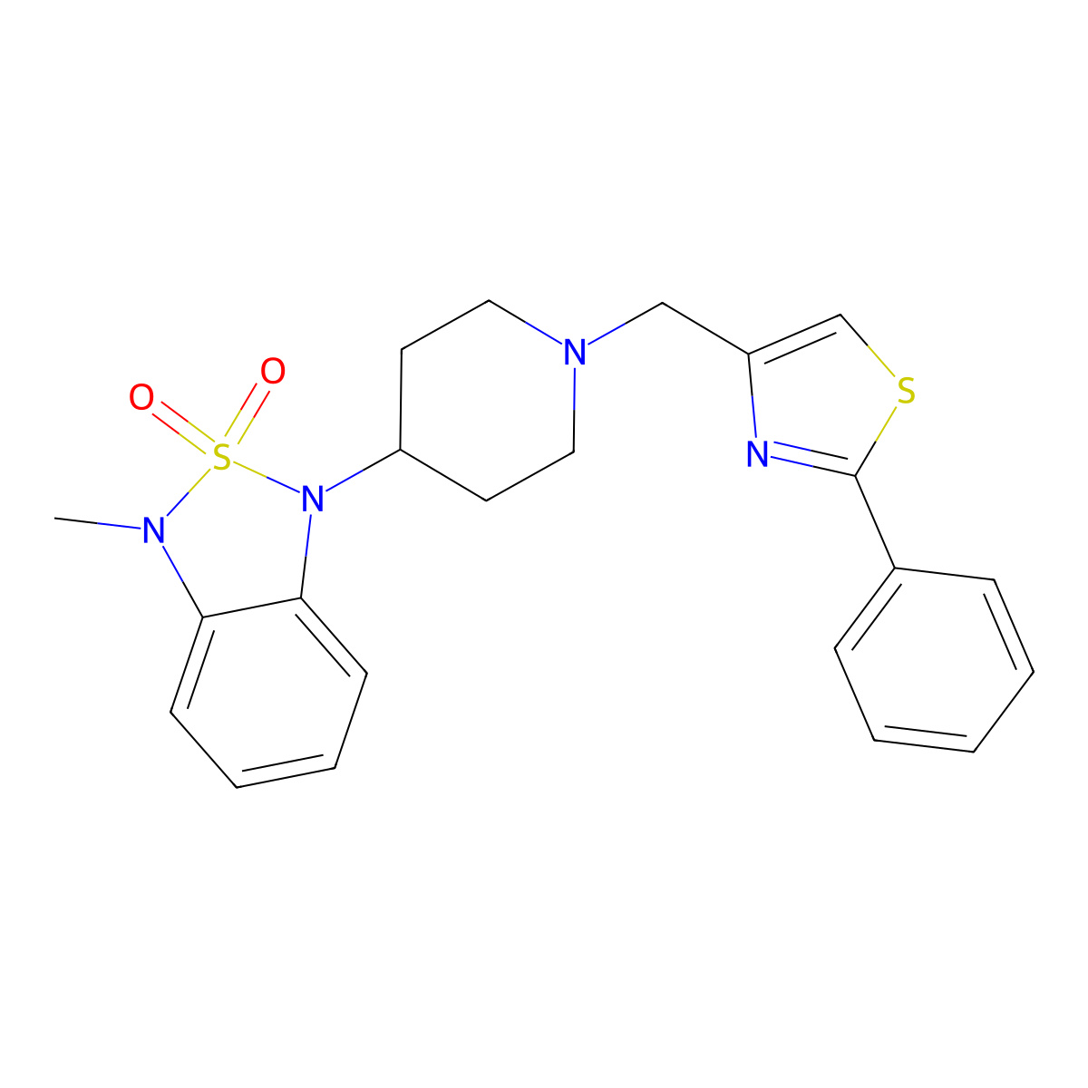 1-Methyl-3-(1-((2-phenylthiazol-4-yl)methyl)piperidin-4-yl)-1,3-dihydrobenzo[c][1,2,5]thiadiazole 2,2-dioxide molecular structure, CAS 2034328-18-0
