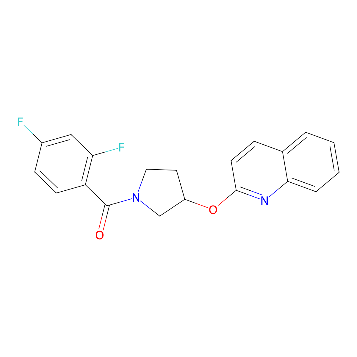 (2,4-Difluorophenyl)(3-(quinolin-2-yloxy)pyrrolidin-1-yl)methanone molecular structure, CAS 2034328-19-1
