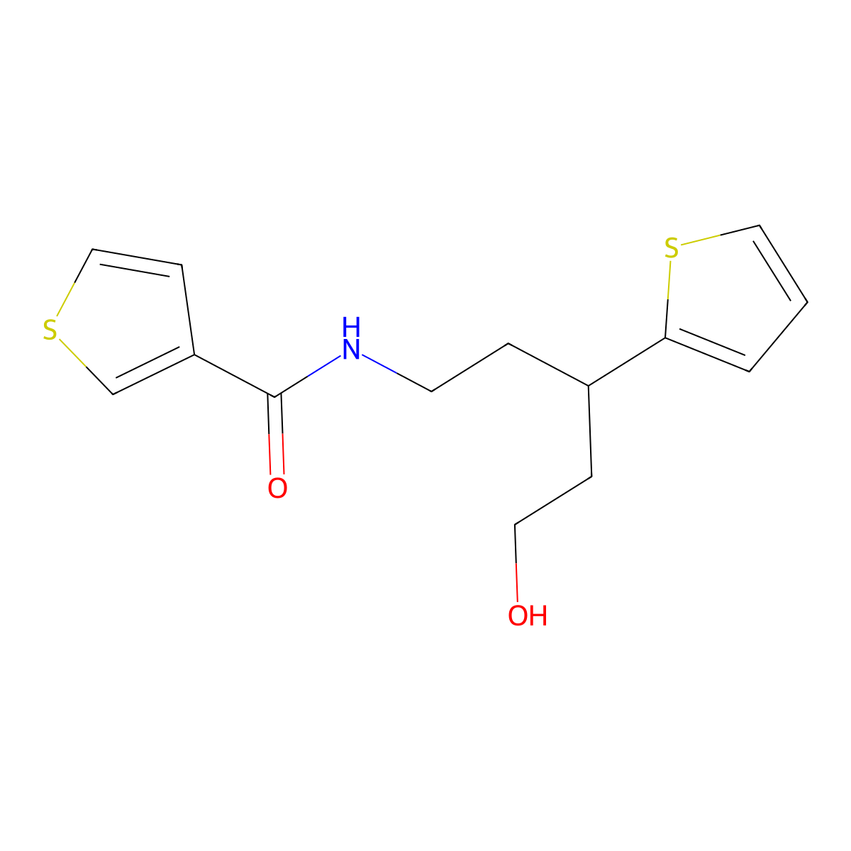 N-(5-hydroxy-3-(thiophen-2-yl)pentyl)thiophene-3-carboxamide molecular structure, CAS 2034328-22-6