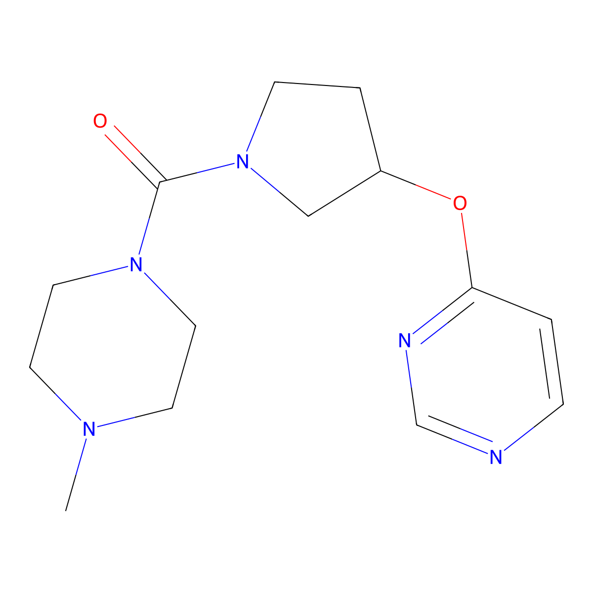 (4-Methylpiperazin-1-yl)(3-(pyrimidin-4-yloxy)pyrrolidin-1-yl)methanone molecular structure, CAS 2034328-25-9