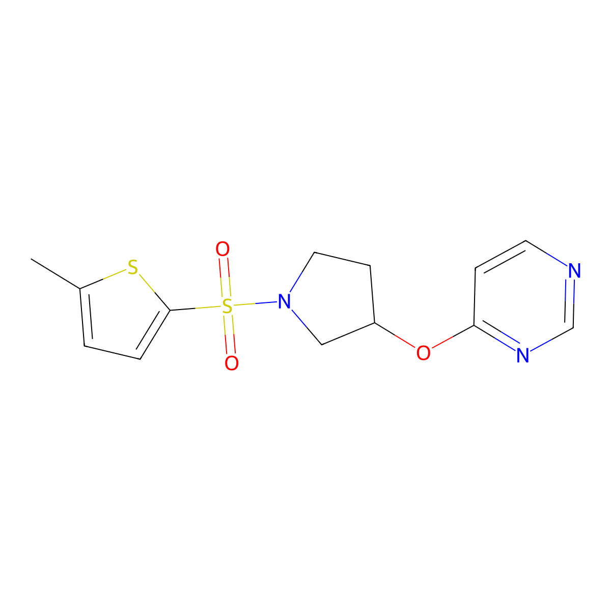 4-({1-[(5-Methylthiophen-2-yl)sulfonyl]pyrrolidin-3-yl}oxy)pyrimidine molecular structure, CAS 2034328-29-3