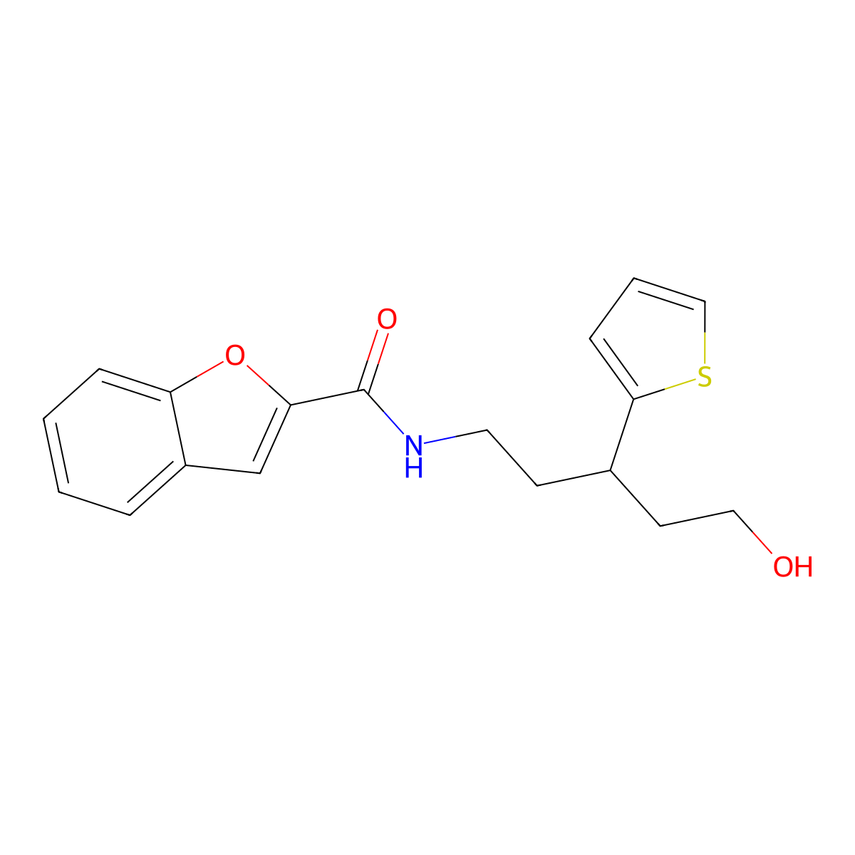 N-(5-hydroxy-3-(thiophen-2-yl)pentyl)benzofuran-2-carboxamide molecular structure, CAS 2034328-35-1