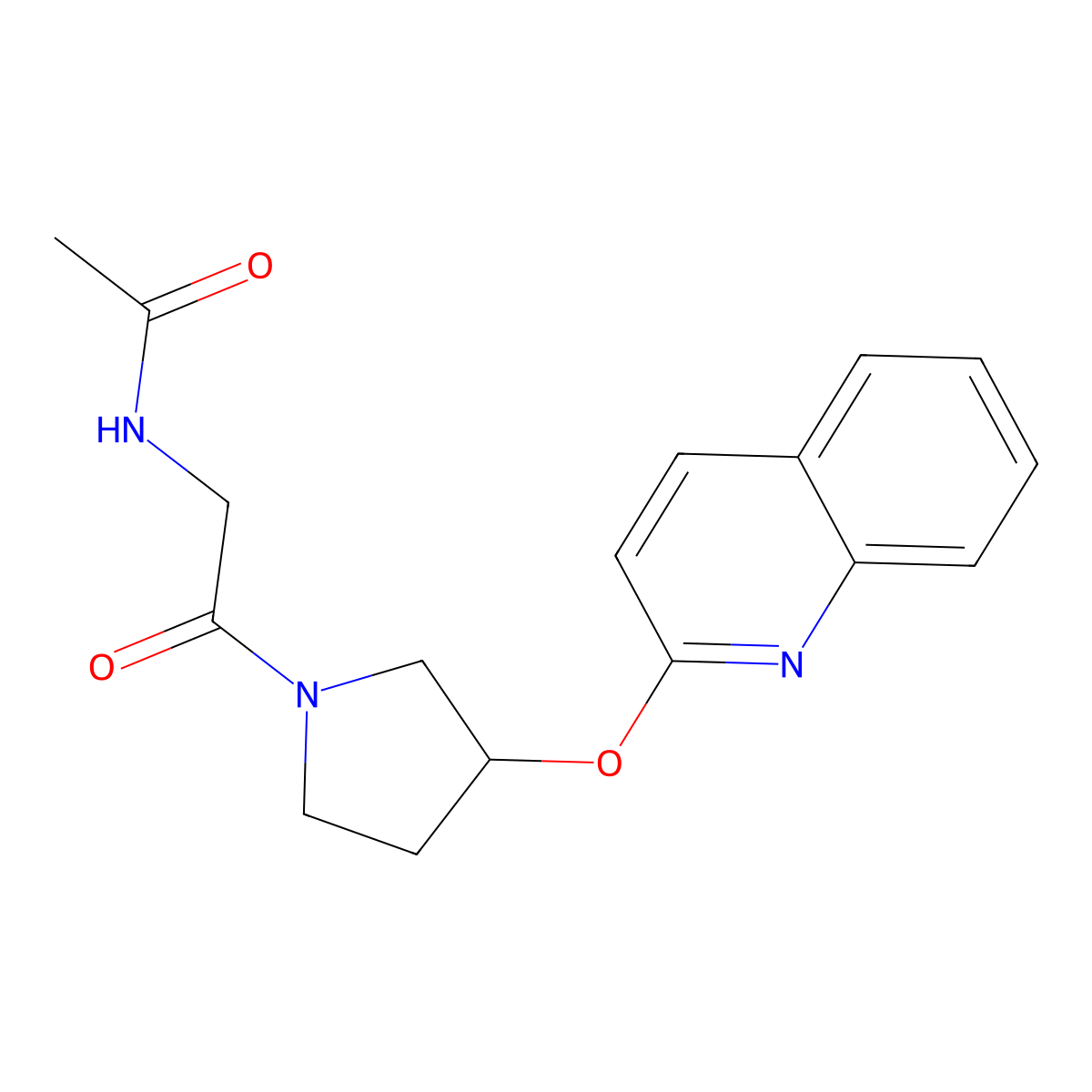 N-(2-oxo-2-(3-(quinolin-2-yloxy)pyrrolidin-1-yl)ethyl)acetamide molecular structure, CAS 2034328-36-2
