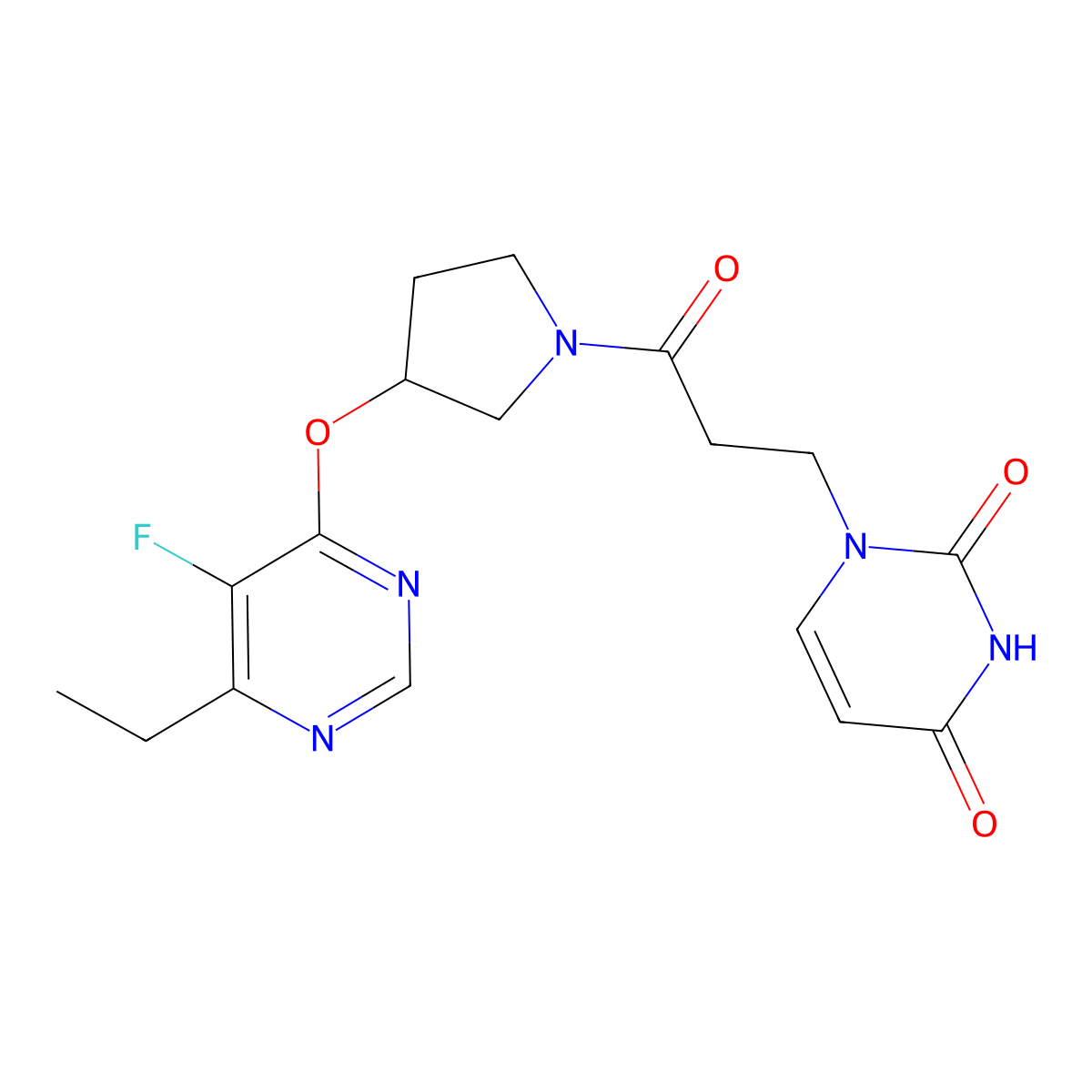 1-(3-(3-((6-ethyl-5-fluoropyrimidin-4-yl)oxy)pyrrolidin-1-yl)-3-oxopropyl)pyrimidine-2,4(1H,3H)-dione molecular structure, CAS 2034328-37-3