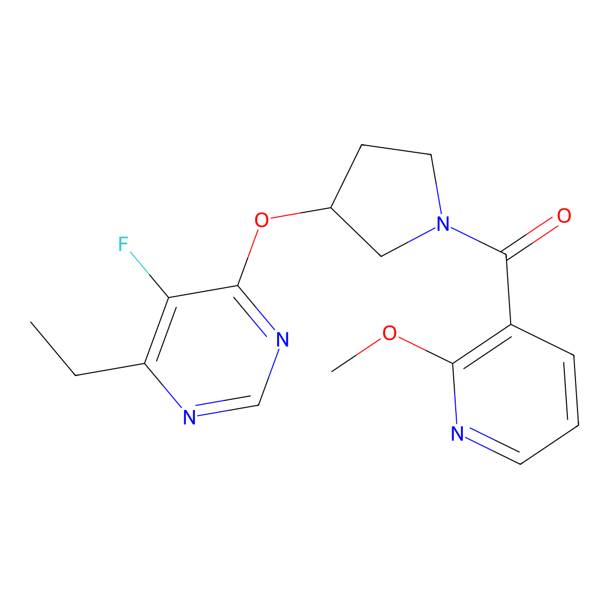 (3-((6-Ethyl-5-fluoropyrimidin-4-yl)oxy)pyrrolidin-1-yl)(2-methoxypyridin-3-yl)methanone molecular structure, CAS 2034328-41-9