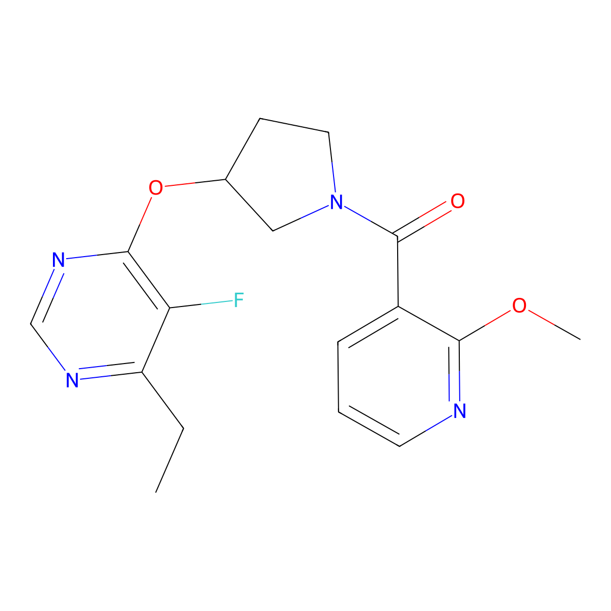 (3-((6-Ethyl-5-fluoropyrimidin-4-yl)oxy)pyrrolidin-1-yl)(2-methoxypyridin-3-yl)methanone molecular structure, CAS 2034328-41-9