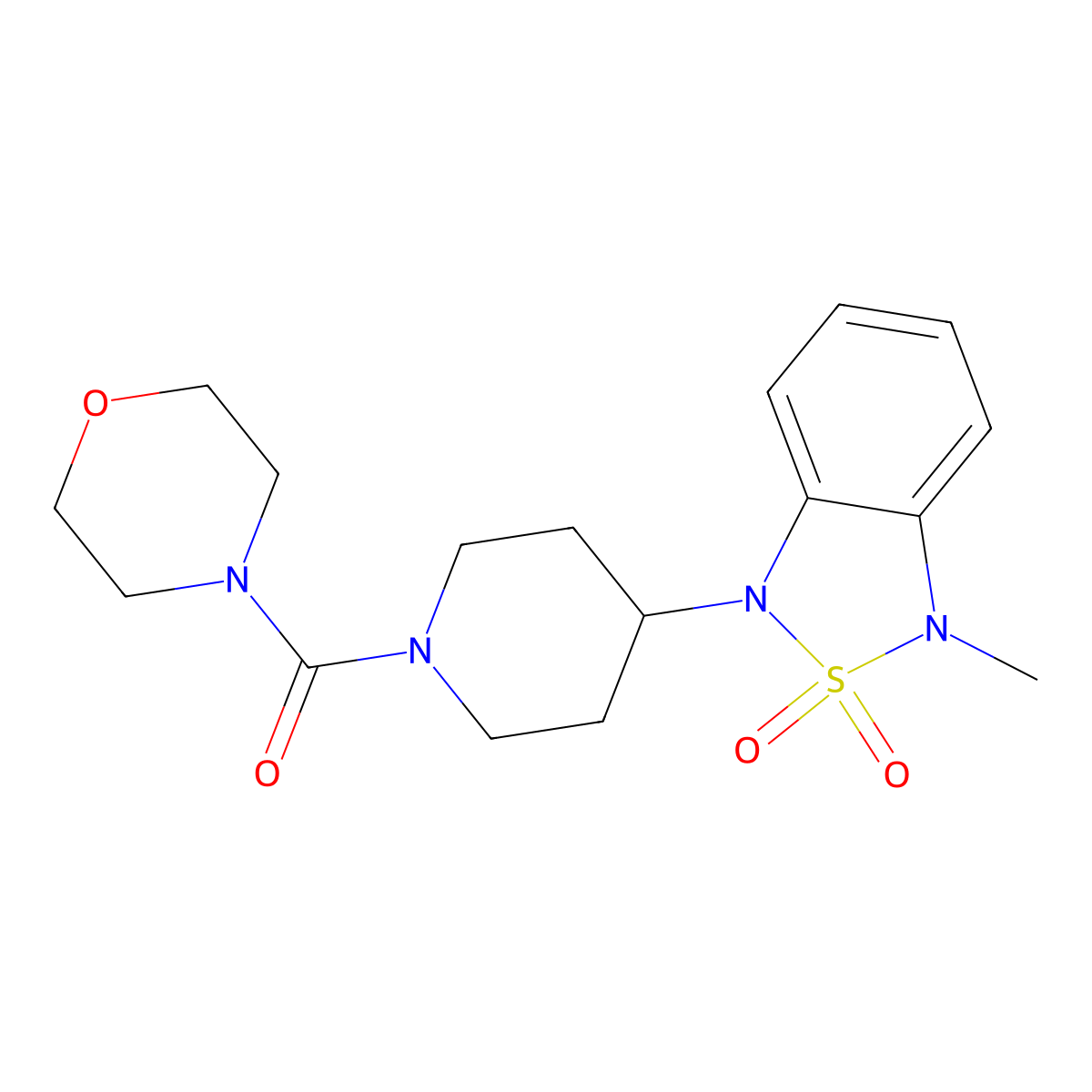 (4-(3-methyl-2,2-dioxidobenzo[c][1,2,5]thiadiazol-1(3H)-yl)piperidin-1-yl)(morpholino)methanone molecular structure, CAS 2034328-42-0