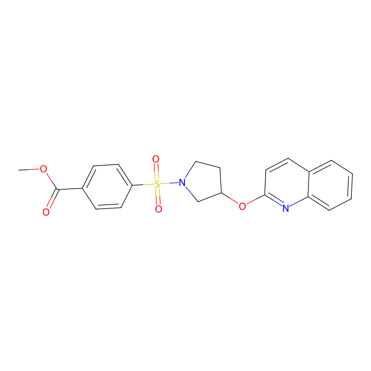 Methyl 4-((3-(quinolin-2-yloxy)pyrrolidin-1-yl)sulfonyl)benzoate molecular structure, CAS 2034328-43-1
