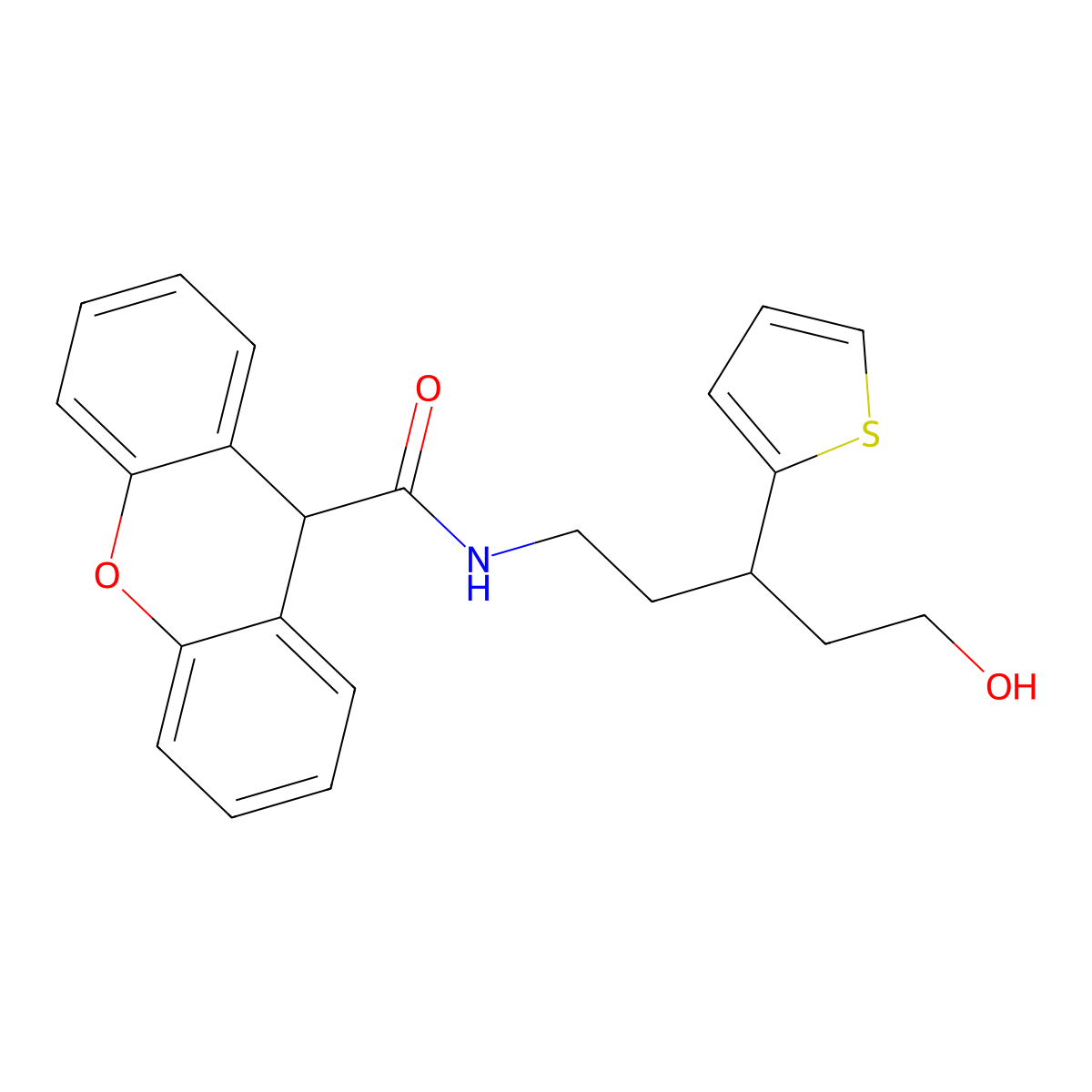 N-(5-hydroxy-3-(thiophen-2-yl)pentyl)-9H-xanthene-9-carboxamide molecular structure, CAS 2034328-50-0
