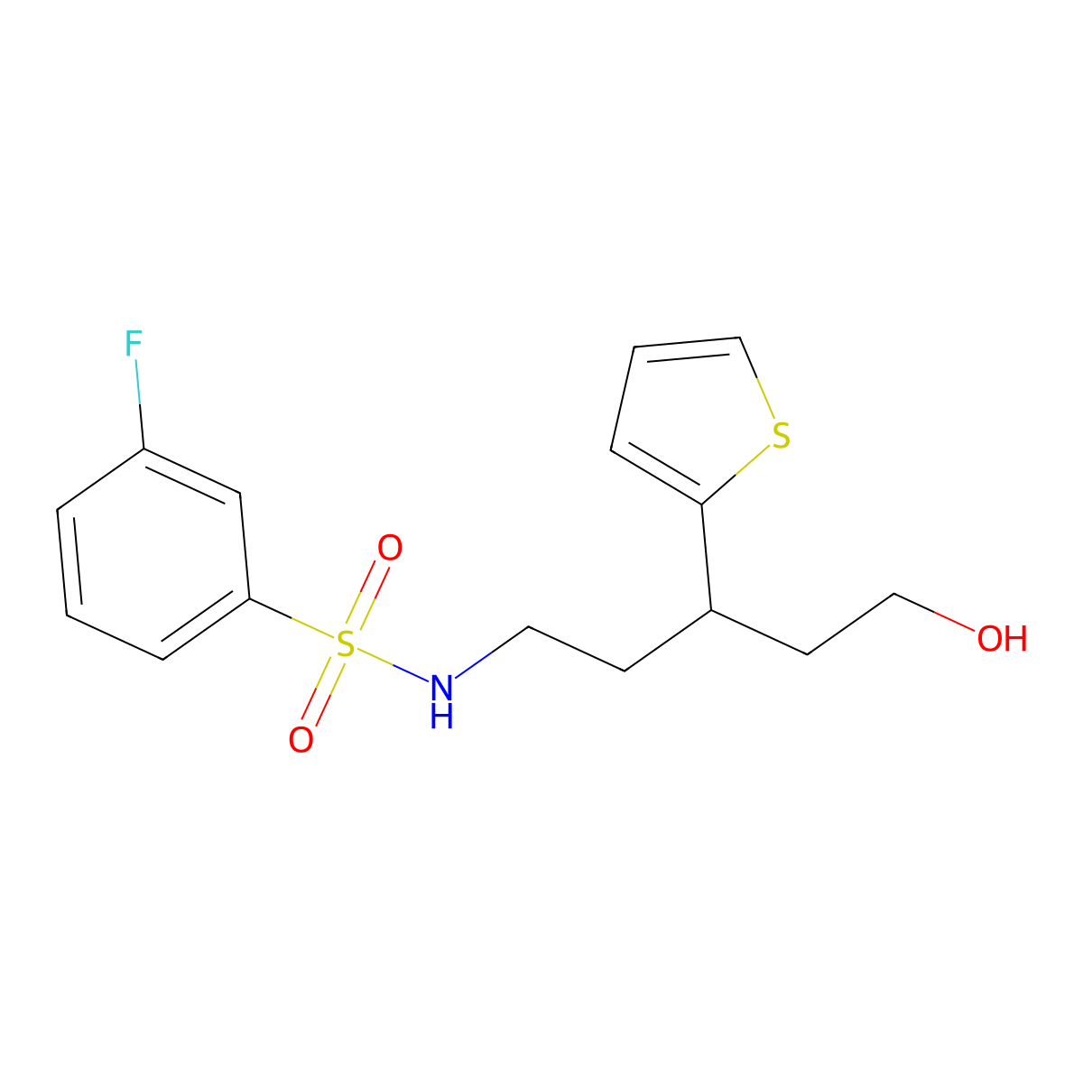 3-fluoro-N-(5-hydroxy-3-(thiophen-2-yl)pentyl)benzenesulfonamide molecular structure, CAS 2034328-54-4