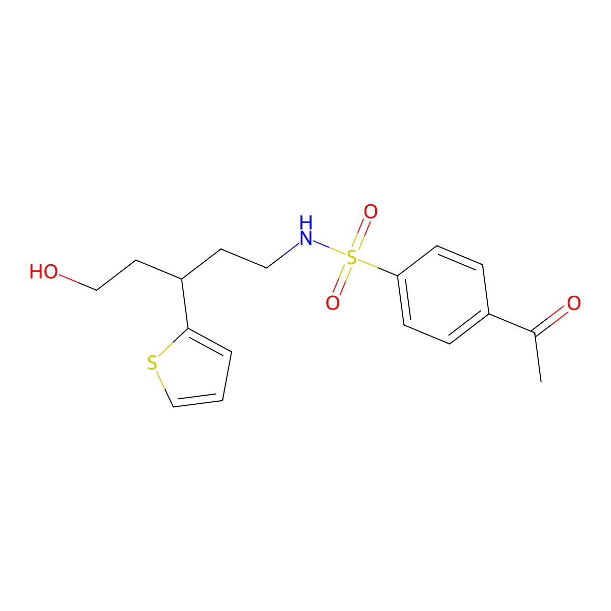 4-acetyl-N-(5-hydroxy-3-(thiophen-2-yl)pentyl)benzenesulfonamide molecular structure, CAS 2034328-57-7