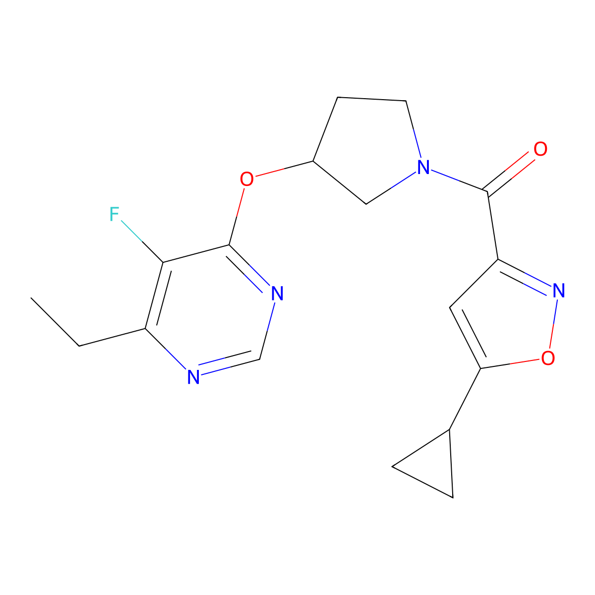 (5-Cyclopropylisoxazol-3-yl)(3-((6-ethyl-5-fluoropyrimidin-4-yl)oxy)pyrrolidin-1-yl)methanone molecular structure, CAS 2034328-58-8