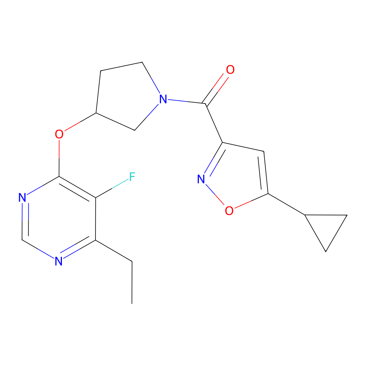 (5-Cyclopropylisoxazol-3-yl)(3-((6-ethyl-5-fluoropyrimidin-4-yl)oxy)pyrrolidin-1-yl)methanone molecular structure, CAS 2034328-58-8