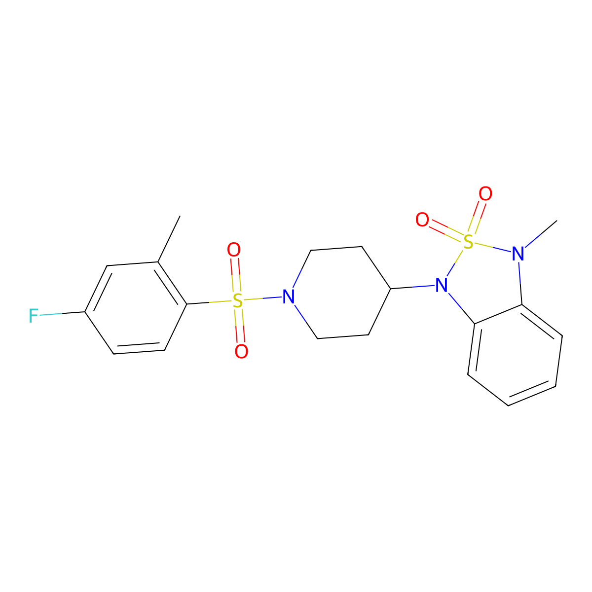 1-(1-((4-Fluoro-2-methylphenyl)sulfonyl)piperidin-4-yl)-3-methyl-1,3-dihydrobenzo[c][1,2,5]thiadiazole 2,2-dioxide molecular structure, CAS 2034328-59-9