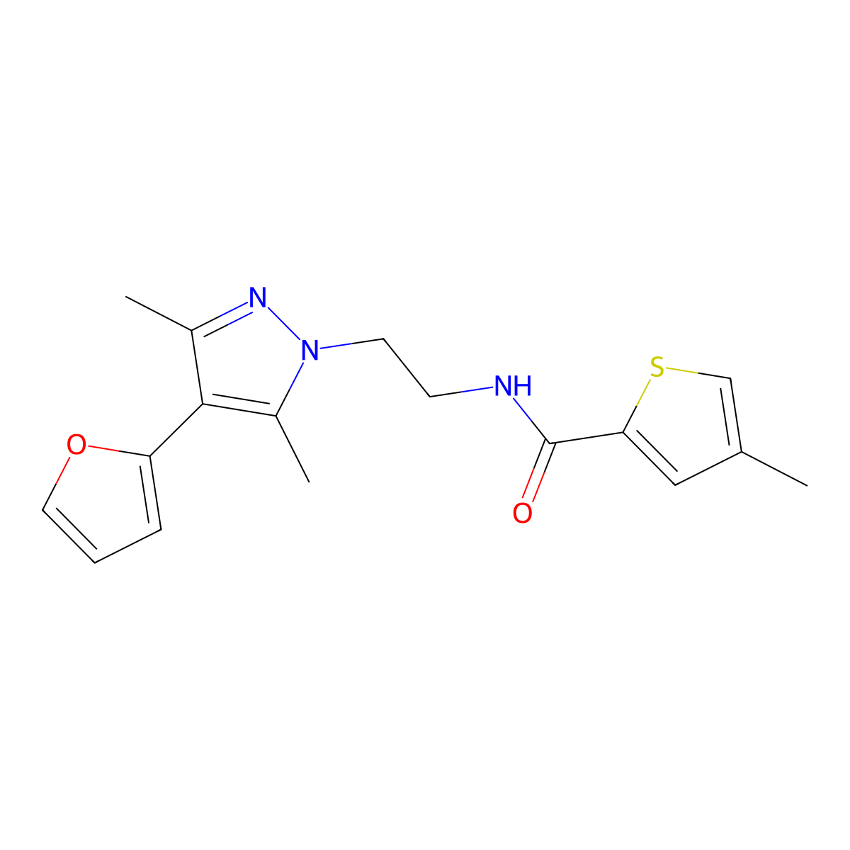 N-{2-[4-(furan-2-yl)-3,5-dimethyl-1H-pyrazol-1-yl]ethyl}-4-methylthiophene-2-carboxamide molecular structure, CAS 2034328-61-3