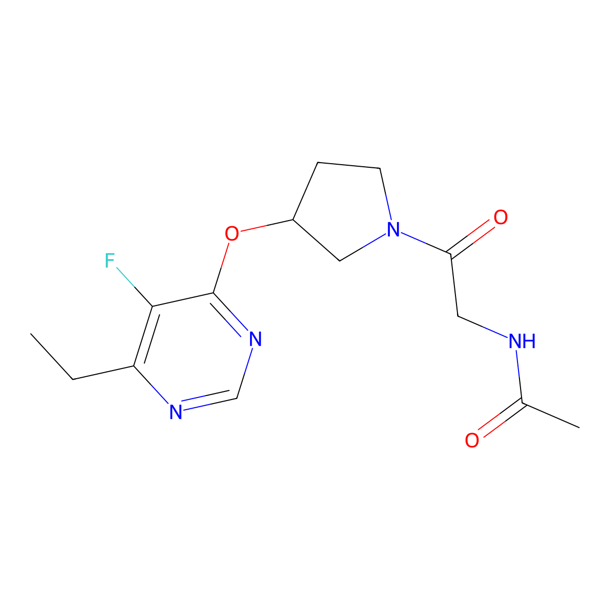 N-(2-(3-((6-ethyl-5-fluoropyrimidin-4-yl)oxy)pyrrolidin-1-yl)-2-oxoethyl)acetamide molecular structure, CAS 2034328-63-5