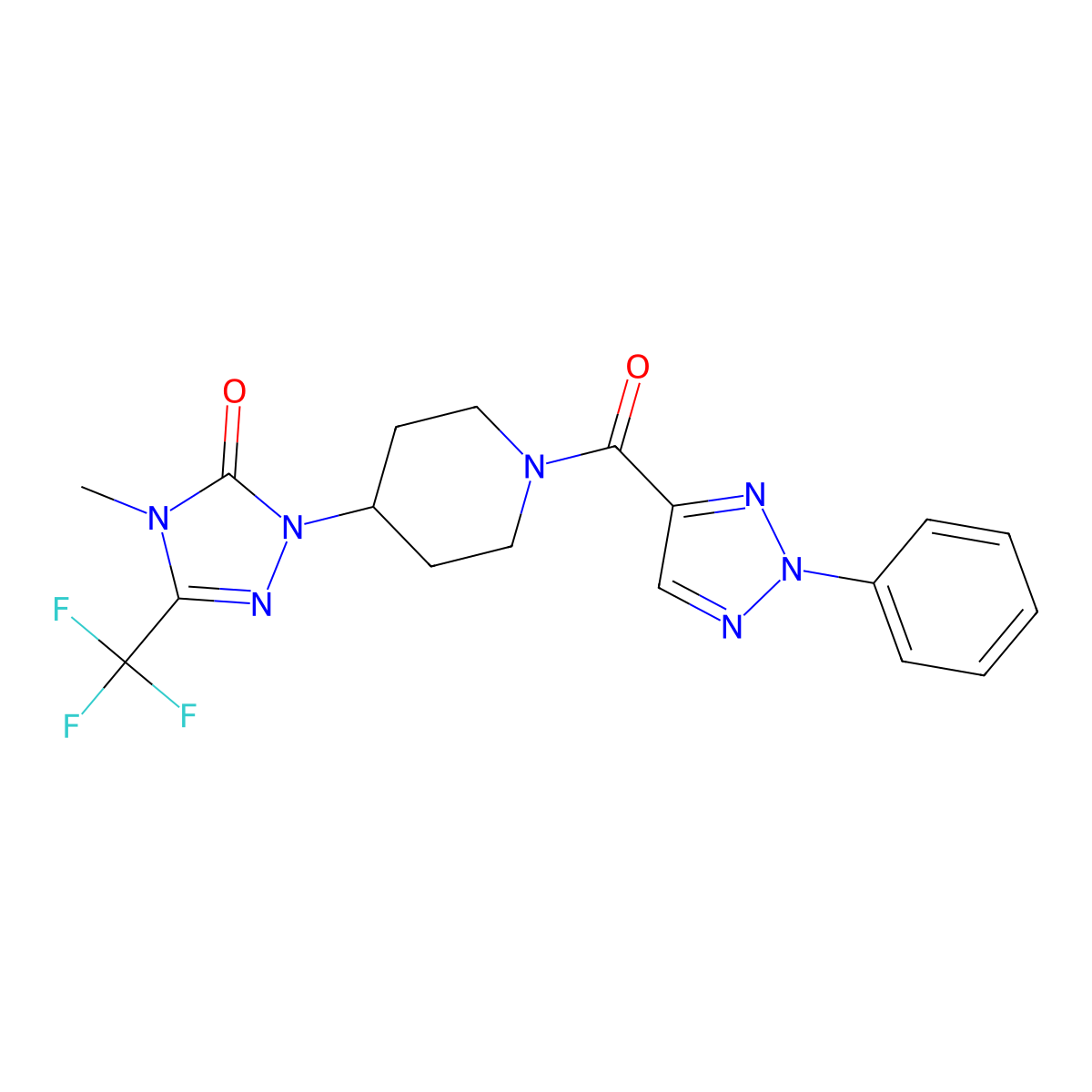 4-methyl-1-(1-(2-phenyl-2H-1,2,3-triazole-4-carbonyl)piperidin-4-yl)-3-(trifluoromethyl)-1H-1,2,4-triazol-5(4H)-one molecular structure, CAS 2034328-64-6