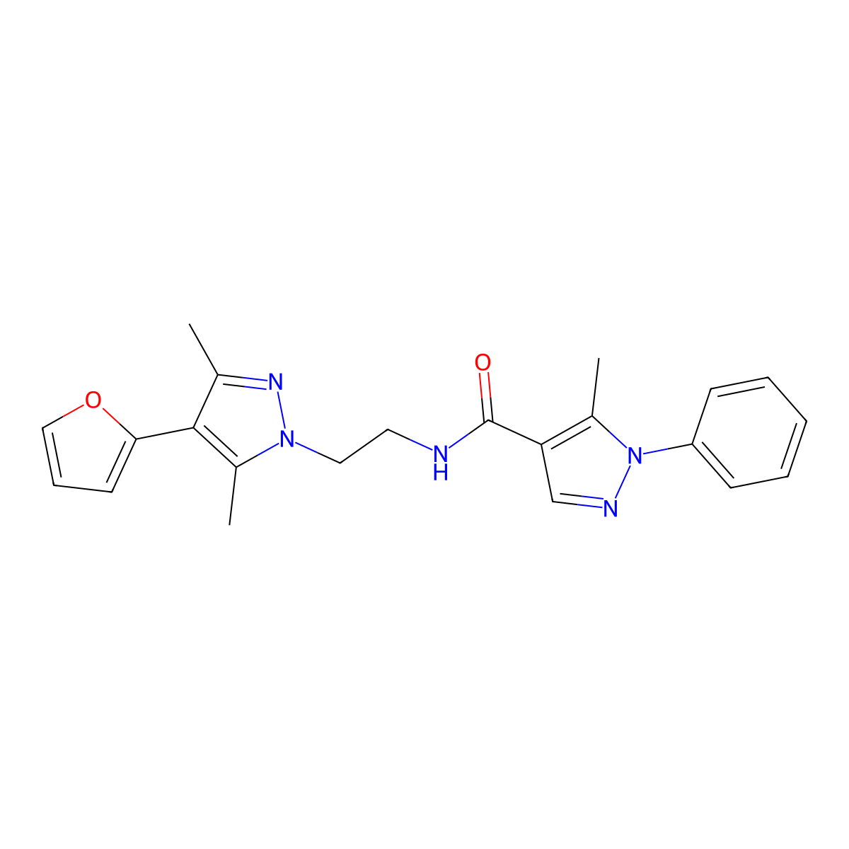 N-{2-[4-(furan-2-yl)-3,5-dimethyl-1H-pyrazol-1-yl]ethyl}-5-methyl-1-phenyl-1H-pyrazole-4-carboxamide molecular structure, CAS 2034328-66-8