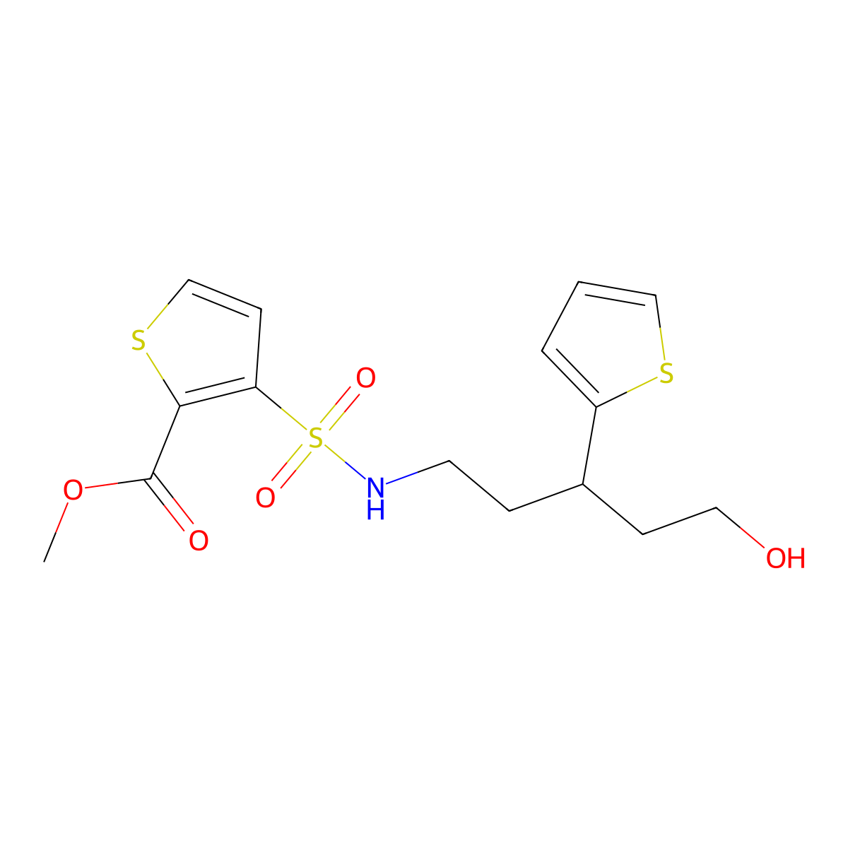 methyl 3-(N-(5-hydroxy-3-(thiophen-2-yl)pentyl)sulfamoyl)thiophene-2-carboxylate molecular structure, CAS 2034328-67-9