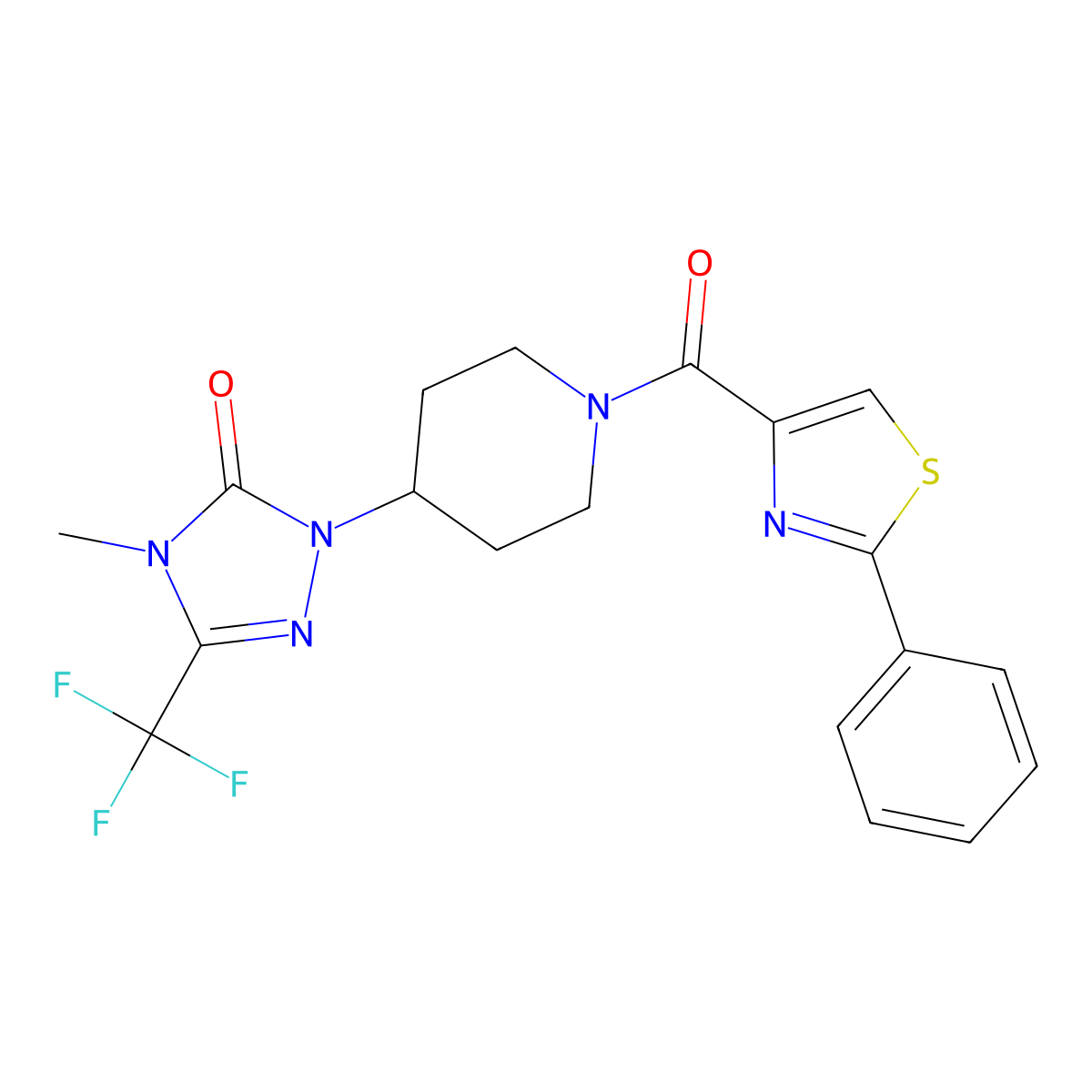 4-methyl-1-(1-(2-phenylthiazole-4-carbonyl)piperidin-4-yl)-3-(trifluoromethyl)-1H-1,2,4-triazol-5(4H)-one molecular structure, CAS 2034328-69-1