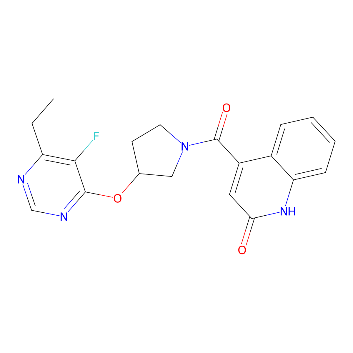 (3-((6-Ethyl-5-fluoropyrimidin-4-yl)oxy)pyrrolidin-1-yl)(2-hydroxyquinolin-4-yl)methanone molecular structure, CAS 2034328-71-5