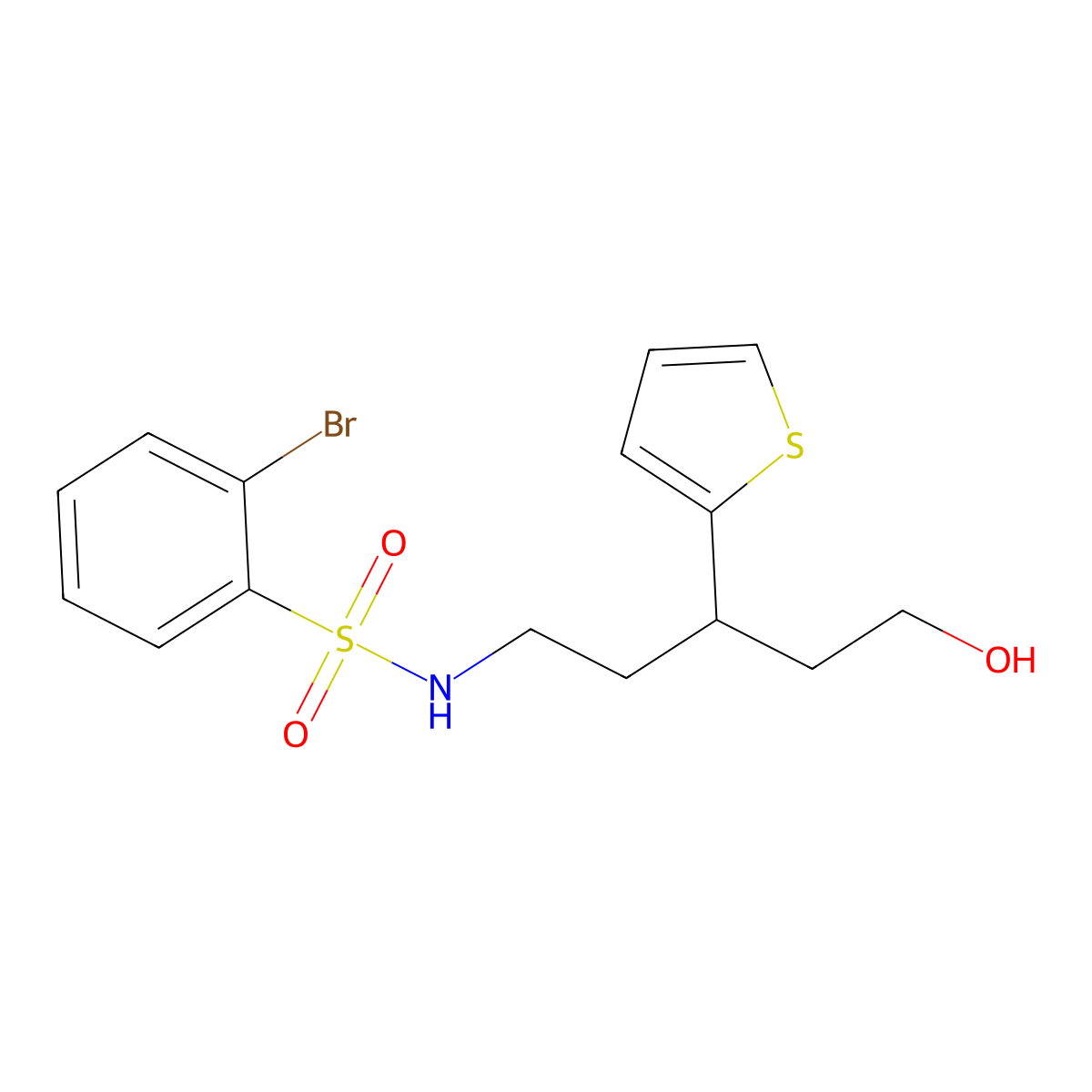 2-bromo-N-(5-hydroxy-3-(thiophen-2-yl)pentyl)benzenesulfonamide molecular structure, CAS 2034328-72-6