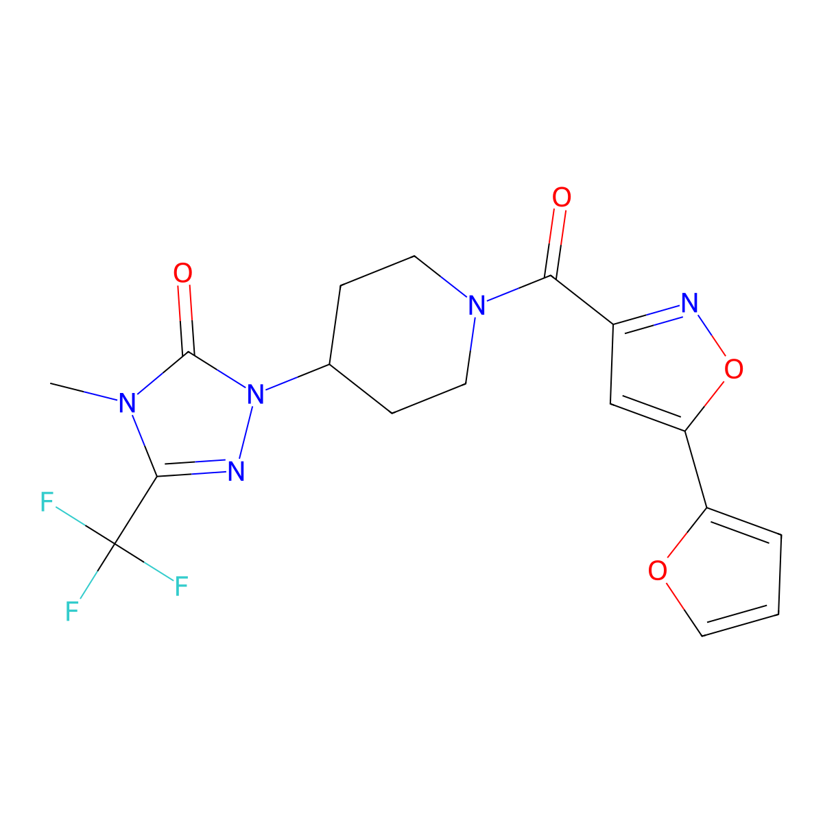 1-(1-(5-(furan-2-yl)isoxazole-3-carbonyl)piperidin-4-yl)-4-methyl-3-(trifluoromethyl)-1H-1,2,4-triazol-5(4H)-one molecular structure, CAS 2034328-73-7