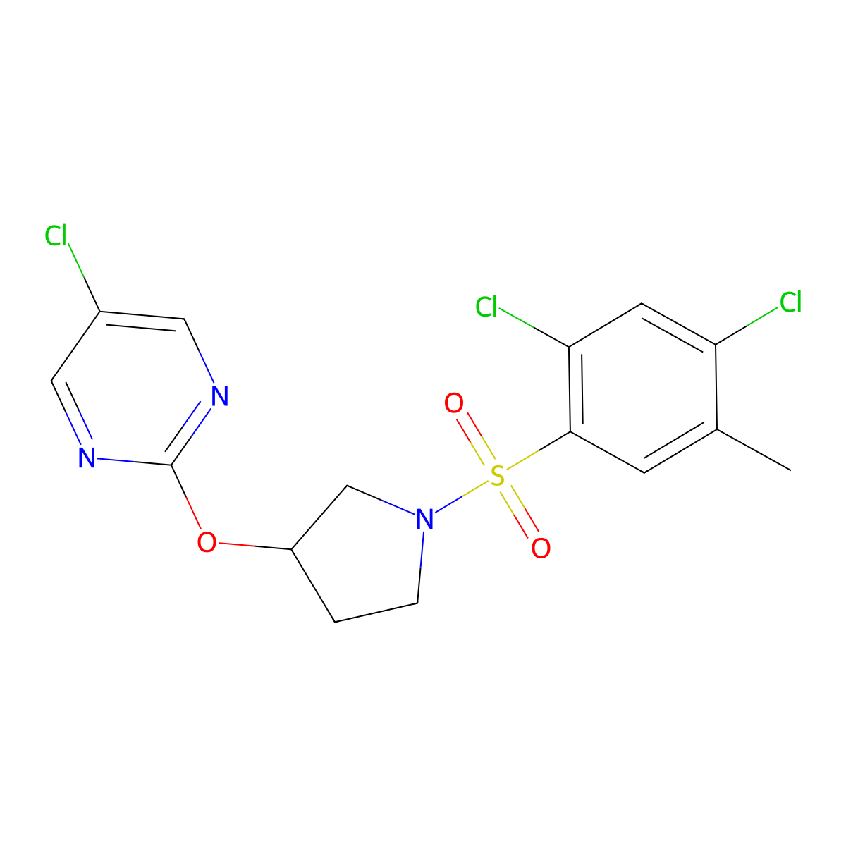 5-Chloro-2-((1-((2,4-dichloro-5-methylphenyl)sulfonyl)pyrrolidin-3-yl)oxy)pyrimidine molecular structure, CAS 2034328-75-9