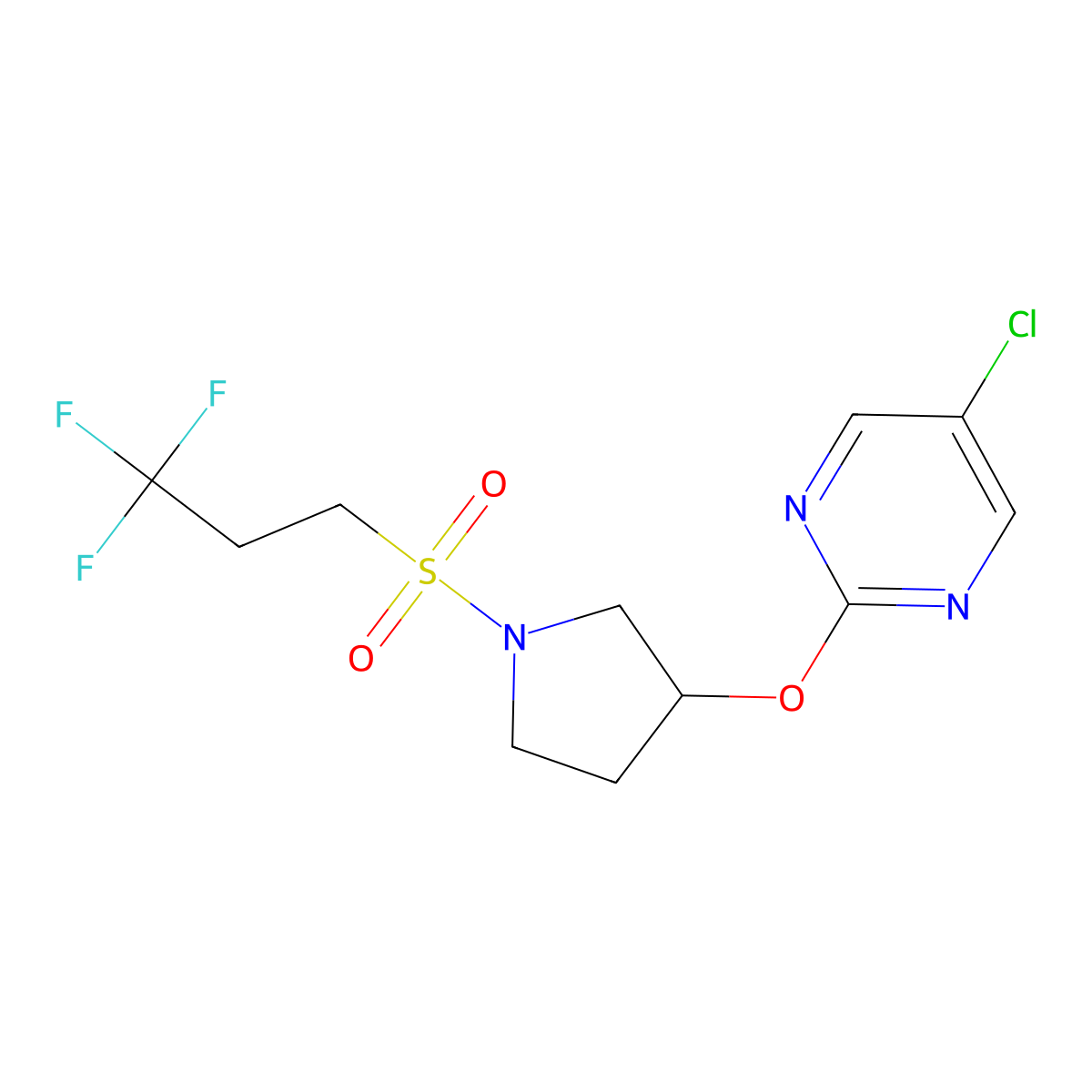 5-Chloro-2-((1-((3,3,3-trifluoropropyl)sulfonyl)pyrrolidin-3-yl)oxy)pyrimidine molecular structure, CAS 2034328-79-3
