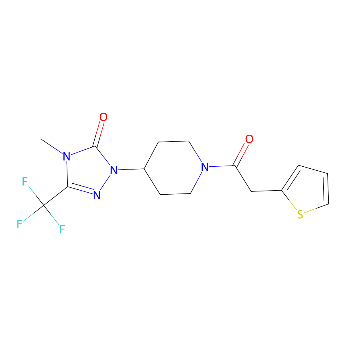 4-methyl-1-(1-(2-(thiophen-2-yl)acetyl)piperidin-4-yl)-3-(trifluoromethyl)-1H-1,2,4-triazol-5(4H)-one molecular structure, CAS 2034328-82-8
