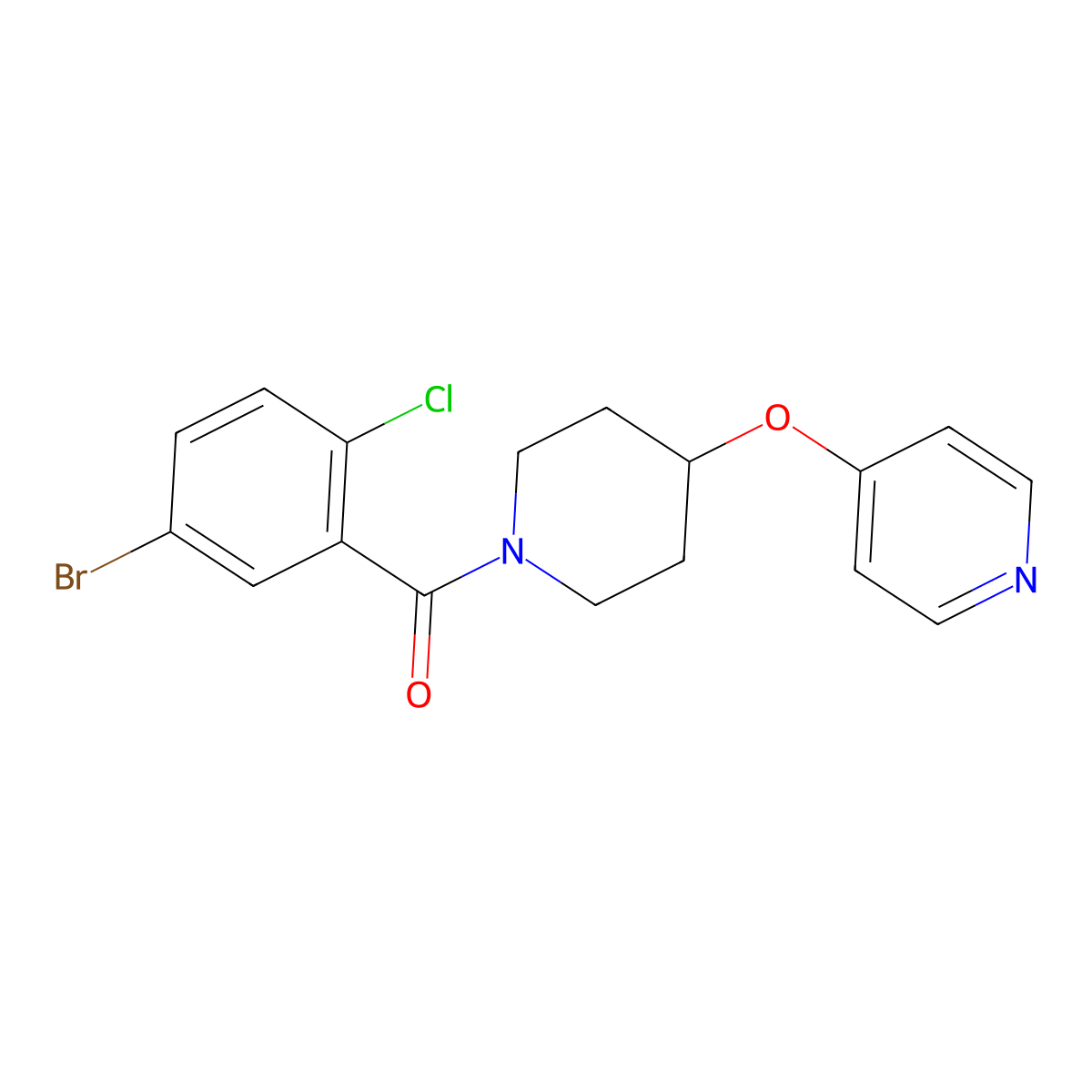 (5-Bromo-2-chlorophenyl)(4-(pyridin-4-yloxy)piperidin-1-yl)methanone molecular structure, CAS 2034328-87-3