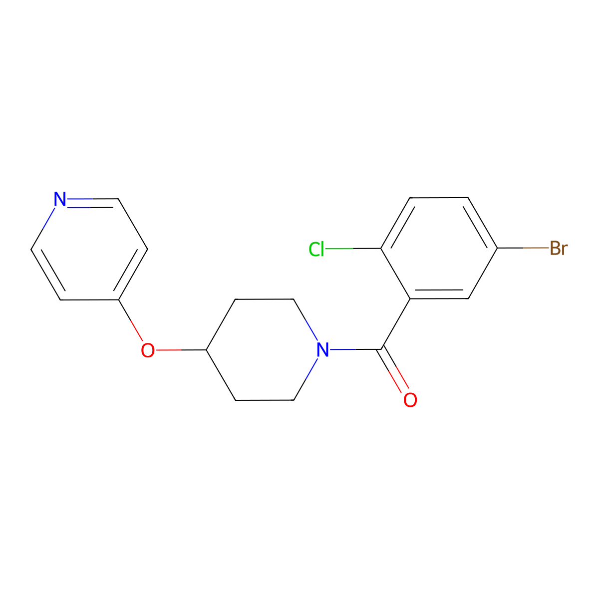 (5-Bromo-2-chlorophenyl)(4-(pyridin-4-yloxy)piperidin-1-yl)methanone molecular structure, CAS 2034328-87-3