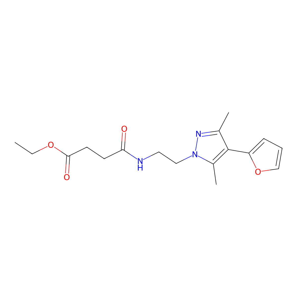 ethyl 4-((2-(4-(furan-2-yl)-3,5-dimethyl-1H-pyrazol-1-yl)ethyl)amino)-4-oxobutanoate molecular structure, CAS 2034328-89-5