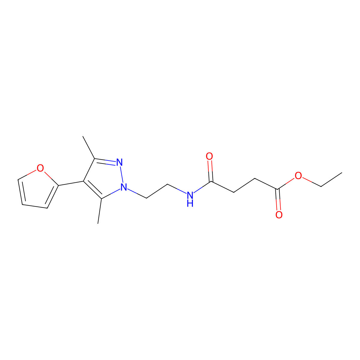 ethyl 4-((2-(4-(furan-2-yl)-3,5-dimethyl-1H-pyrazol-1-yl)ethyl)amino)-4-oxobutanoate molecular structure, CAS 2034328-89-5