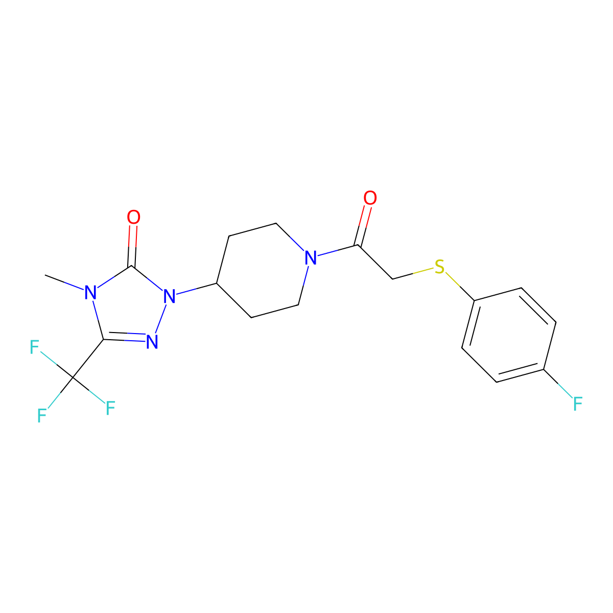 1-(1-(2-((4-fluorophenyl)thio)acetyl)piperidin-4-yl)-4-methyl-3-(trifluoromethyl)-1H-1,2,4-triazol-5(4H)-one molecular structure, CAS 2034328-90-8