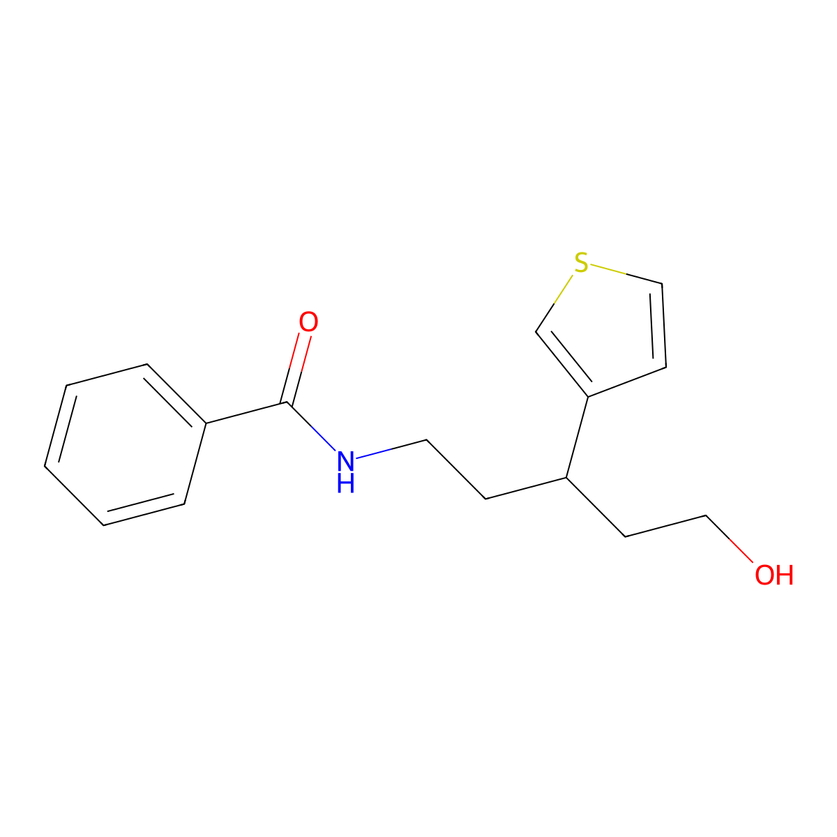 N-(5-hydroxy-3-(thiophen-3-yl)pentyl)benzamide molecular structure, CAS 2034328-96-4